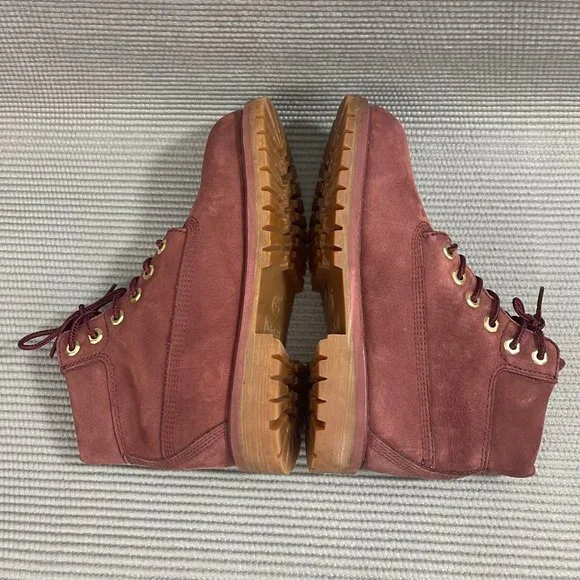 Timberland Youth Kids Size 2 Classic 6 inch Burgundy Red Premium Leather Boots - Picture 9 of 12